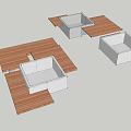 Outdoor Landscape Seats Featuring Wooden Surfaces and Concrete Bases Modular Design