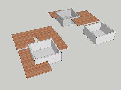 Outdoor Landscape Seats Featuring Wooden Surfaces and Concrete Bases Modular Design 3d model