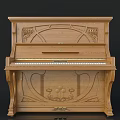 Vintage Wooden Upright Piano With Intricate Carved Details And Black White Keys