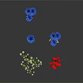 Decorative Plants With White Flowers Green Stems Blue And Red Blooms Against White Background