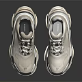 Light Colored Retro Sneakers with Black Accents and Air Cushion Sole Lace Up Sports Shoes