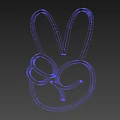 3D Designed Purple Peace Hand Gesture With White Outline And Gray Background