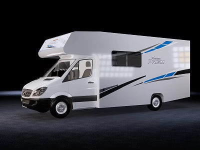Modern White Motorhome Exterior With Blue Black Decorative Stripes And Windows 3d model