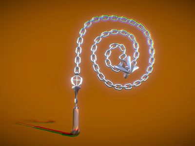 Silver Spiral Chain With Small Airplane Model And Hook On Orange Background 3d model