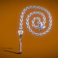 Silver Spiral Chain With Small Airplane Model And Hook On Orange Background 3d model
