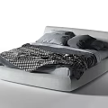 Modern Double Bed with Curved Headboard Gray Pillows and Checkered Blanket 3d model
