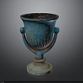 Rustic Blue Decorative Vase With Two Handles And Ornate Base