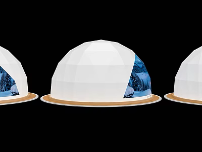 Three White Domed Structures With Brown Base And Blue Scenic Design 3d model