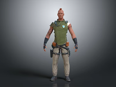 Game Movie Character With Red Short Hair Green Sleeveless Top Arm Tattoos And Waist Toolbelt 3d model