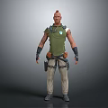 Game Movie Character With Red Short Hair Green Sleeveless Top Arm Tattoos And Waist Toolbelt