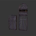 Vintage Iron Gate Components With Short Vertical Slats And Tall Arched Top Grille Design