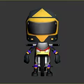 Cartoon Style Game Movie Character With Yellow Green Helmet Riding Red Yellow Motorcycle