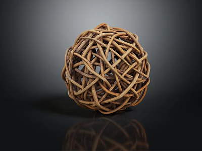 Decorative Ornament Set Woven Rattan Spherical Design for Home Decor Accent Piece 3d model