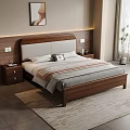 Modern Bedroom Interior With Wooden Headboard Bed Nightstand Wall Art And Rug