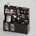 Modern Sideboard With Coffee Machine Mugs Spices Vinyl Record Vase Flowers And Glass Doors
