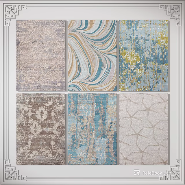Stylish Square Rugs Featuring Geometric Floral And Wave Patterns For Modern Home Decor 3d model 