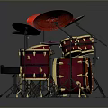 Colorful Toy Drum Set With Red Drums And Colored Cymbals On Green Mat