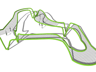 Outdoor Green Netted Playground Equipment Featuring Curved Climbing Structure Design 3d model