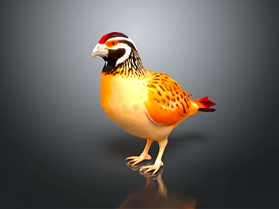 Vibrant Quail Bird With Orange Yellow Plumage And Red Black Striped Head Standing 3d model