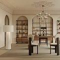Elegant Study Room Interior With Shelves Table Chairs And Chandelier 3d model