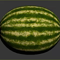 Fresh Ripe Watermelon With Green And Yellow Striped Smooth Surface On Grey Background