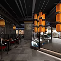 Traditional Chinese Restaurant Interior With Hanging Lanterns Wooden Dining Tables And Decorative Screens