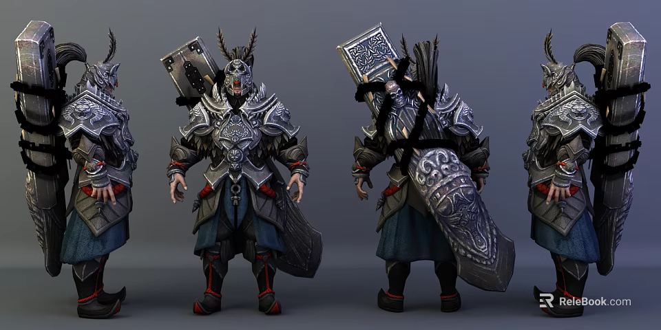 Game and Movie Character With Intricate Armor Design Displayed In Multiple Angles 3d model