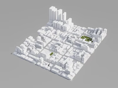 Detailed Aerial Urban Planning 3D Model With Buildings Block Layout And Green Spaces 3d model