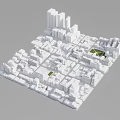 Detailed Aerial Urban Planning 3D Model With Buildings Block Layout And Green Spaces
