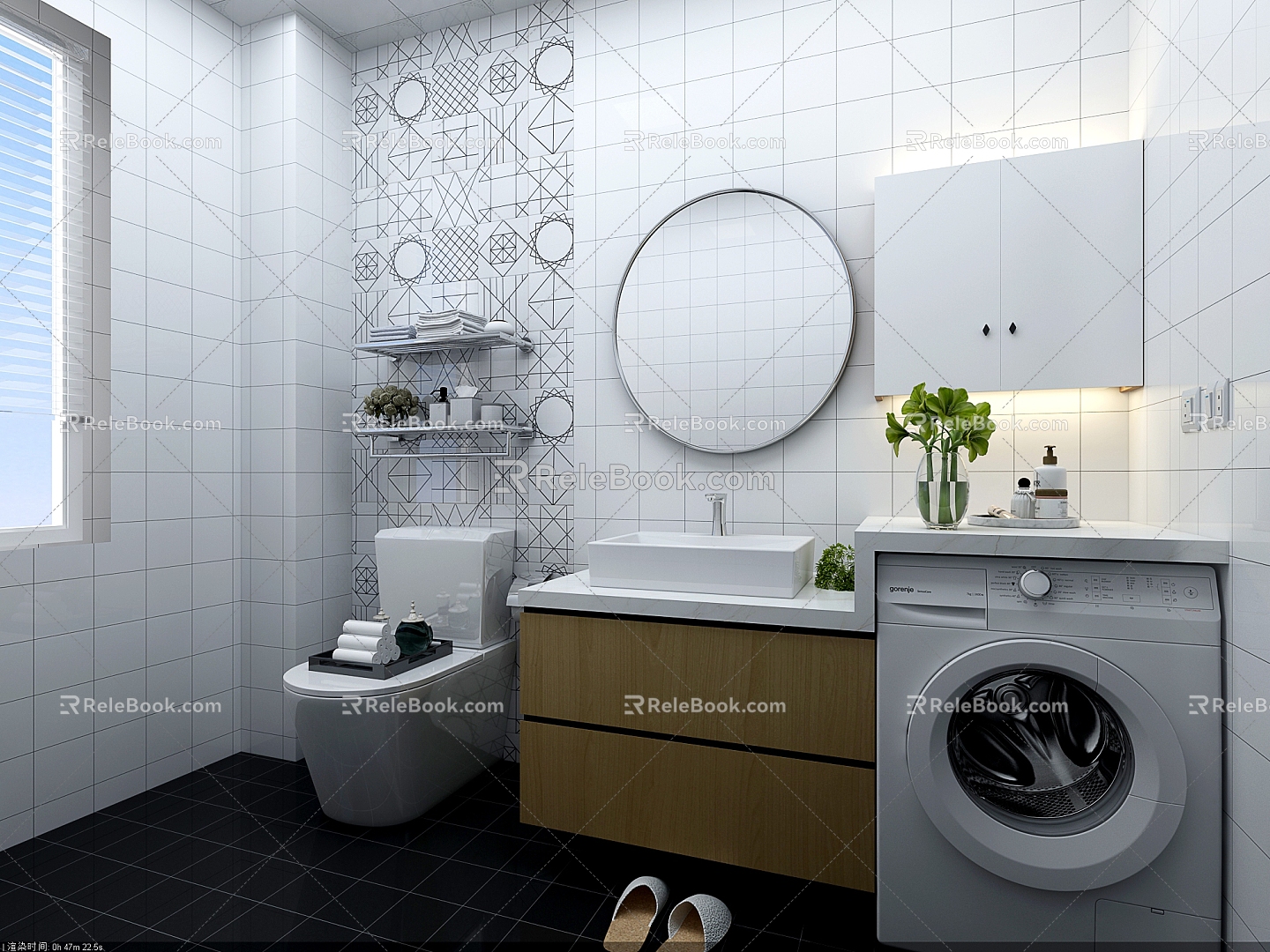 Nordic Bathroom Shower Washing Machine 3d model