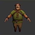 Chubby Fantasy Character In Green Tunic With Red Hair Brown Straps And Arm Bands