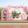 Outdoor Interactive Area For Spring Cherry Blossom Viewing With Decorative Archway And Bicycle