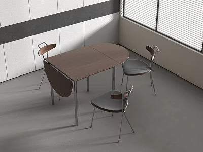 Modern Dining Table With Wooden Top Metal Frame And Four Chairs In Interior 3d model
