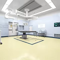 Modern Operating Room Setup With Surgical Table Surgical Lights Monitors Blue Walls And Yellow Floor
