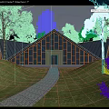 Modern Detached Villa With Sloped Roof Large Glass Windows Stone Path And Trees