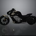 Black and White Modern Motorcycle With Shiny Engine Wheels and Reflection