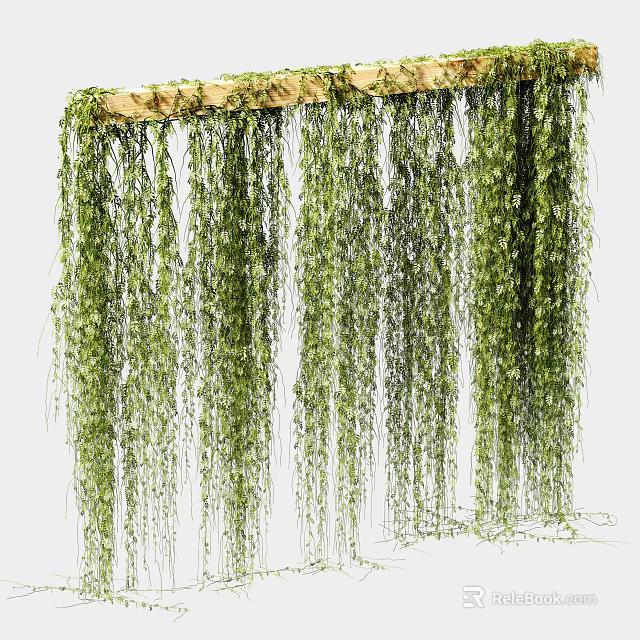 Hanging Green Vines Decorative With Wooden Beam Support And Lush Foliage 3d model 