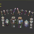 Varied Character And Creature Models With Colorful Weapons And Armor Designs