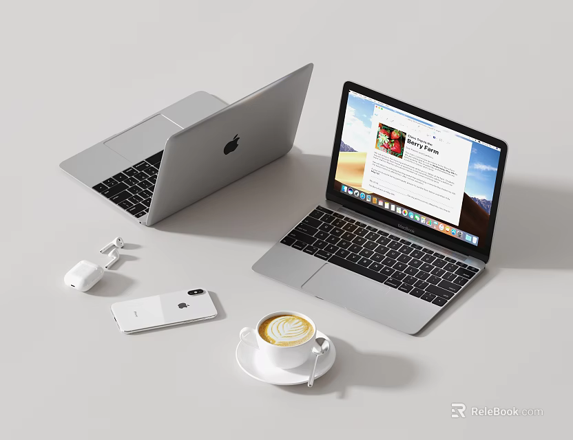 Modern Laptops With Wireless Earbuds And Smartphone 3d model 