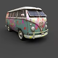 Two Vintage Volkswagen Vans With Turquoise Pink Graffiti And Retro Design