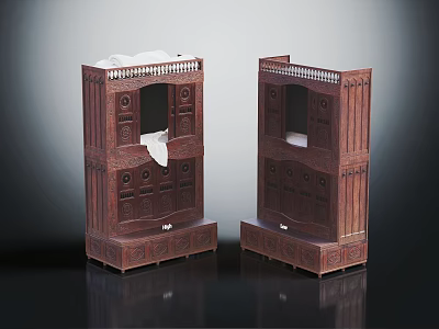 Two Traditional Intricate Carved Wooden Furniture Cabinets With Drawers And Doors And Decorative Details 3d model