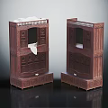 Two Traditional Intricate Carved Wooden Furniture Cabinets With Drawers And Doors And Decorative Details