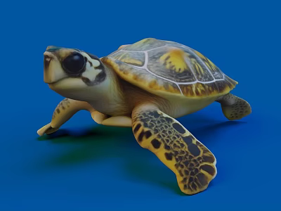 Young Sea Turtle With Yellow Brown Shell And Spotted Limbs Swimming Underwater 3d model