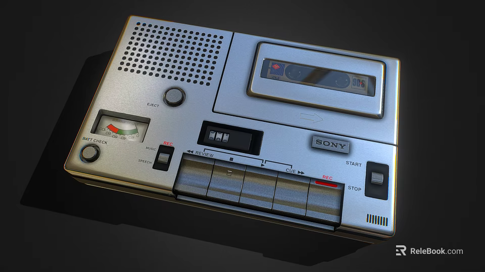 Sony Vintage Tape Recorder Entertainment Appliance With Playback Buttons And Volume Knob 3d model 