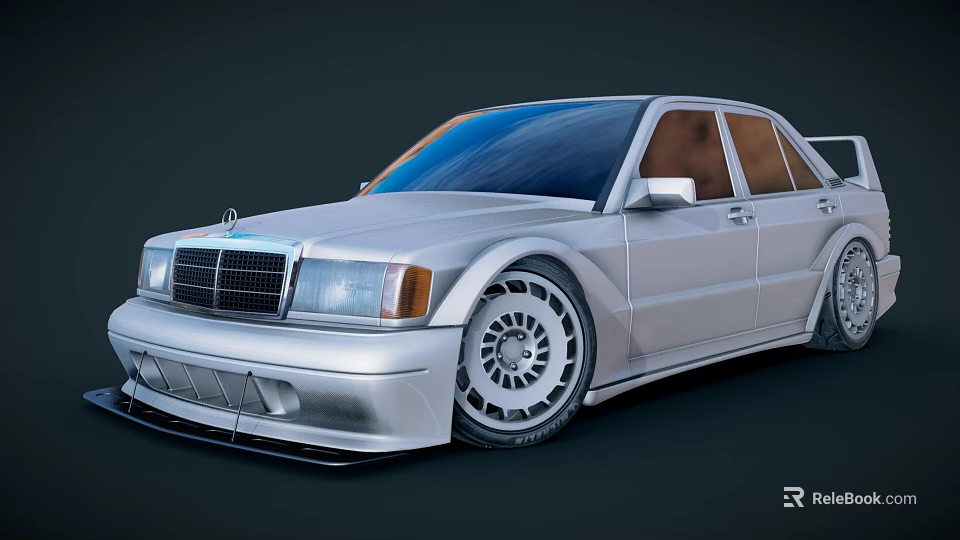 Silver Retro Modified Car With Sporty Front Design Large Alloy Wheels And Classic Sedan Style 3d model 
