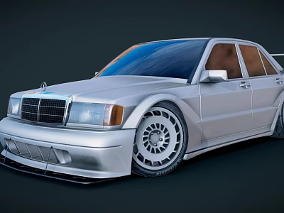 Silver Retro Modified Car With Sporty Front Design Large Alloy Wheels And Classic Sedan Style 3d model
