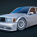 Silver Retro Modified Car With Sporty Front Design Large Alloy Wheels And Classic Sedan Style