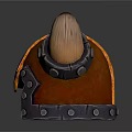 3D Rendered Fantasy Horned Helmet With Orange Red Design And Metal Details