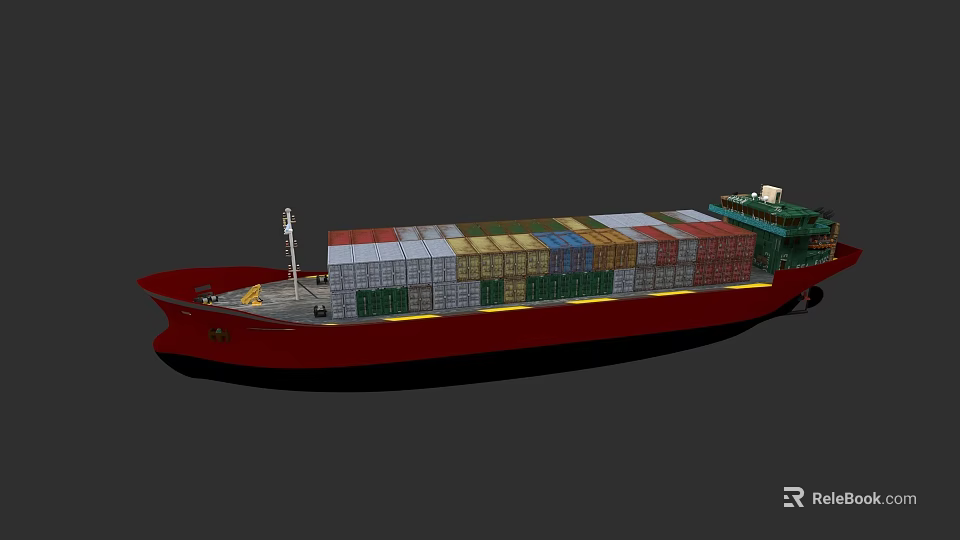 Red Container Ship Carrying Colorful Cargo Containers on Open Sea 3d model 