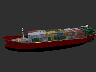 Red Container Ship Carrying Colorful Cargo Containers on Open Sea 3d model